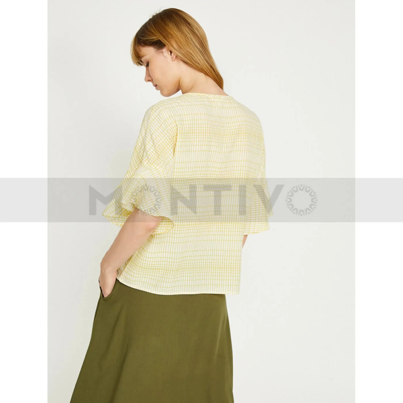 Yellow Lines V Neck Top