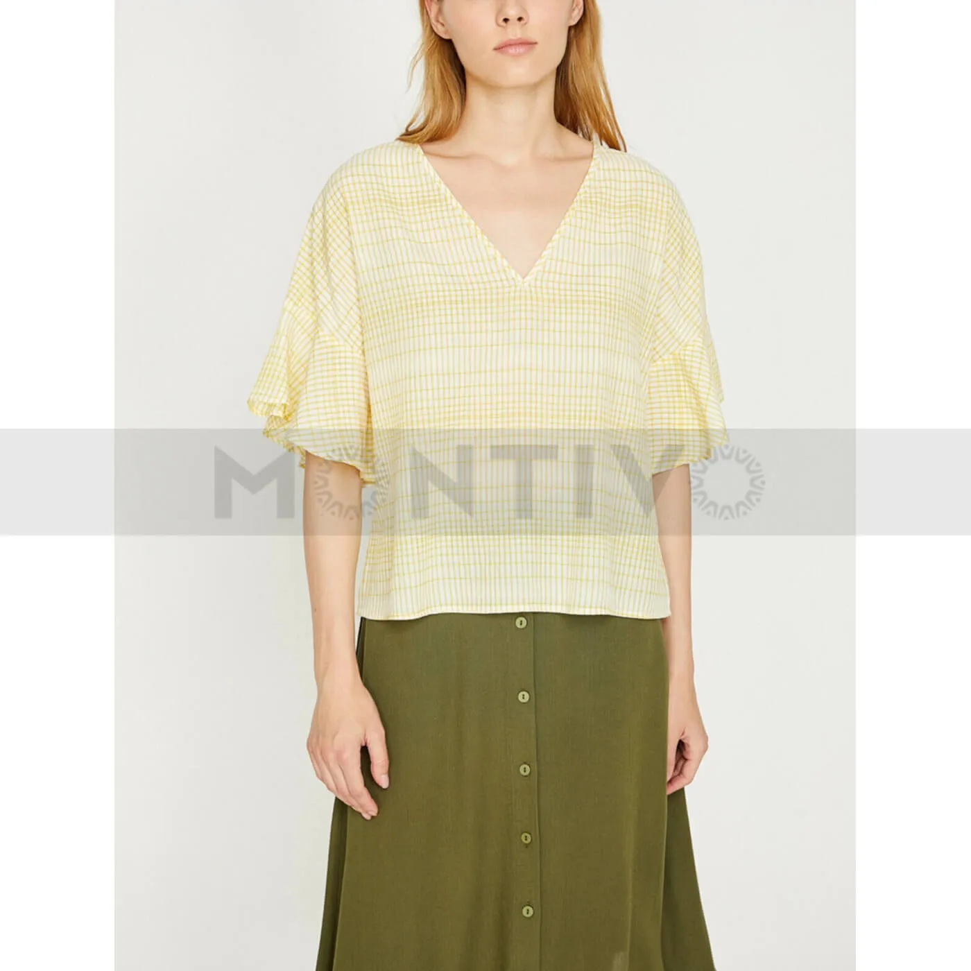 Yellow Lines V Neck Top